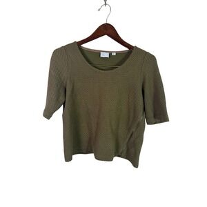 Anthropologie Postmark Medium‎ Green Textured Diagonal Zipper Short Sleeve Top